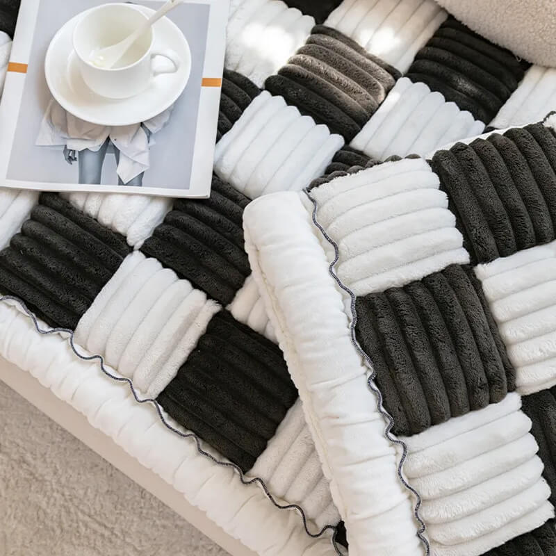 ⏰Last day 49% OFF🔥Cream-coloured Large Plaid Square Pet Carpet Bed Sofa Cover - Image 10