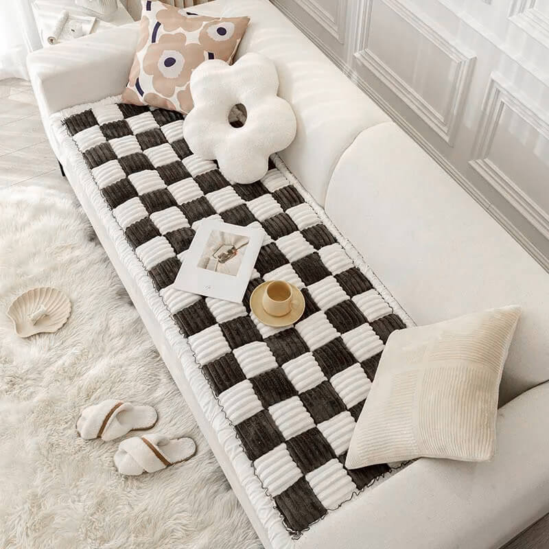 ⏰Last day 49% OFF🔥Cream-coloured Large Plaid Square Pet Carpet Bed Sofa Cover - Image 11