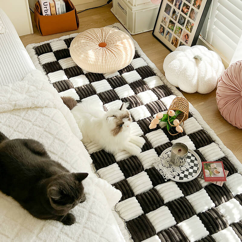 ⏰Last day 49% OFF🔥Cream-coloured Large Plaid Square Pet Carpet Bed Sofa Cover - Image 13