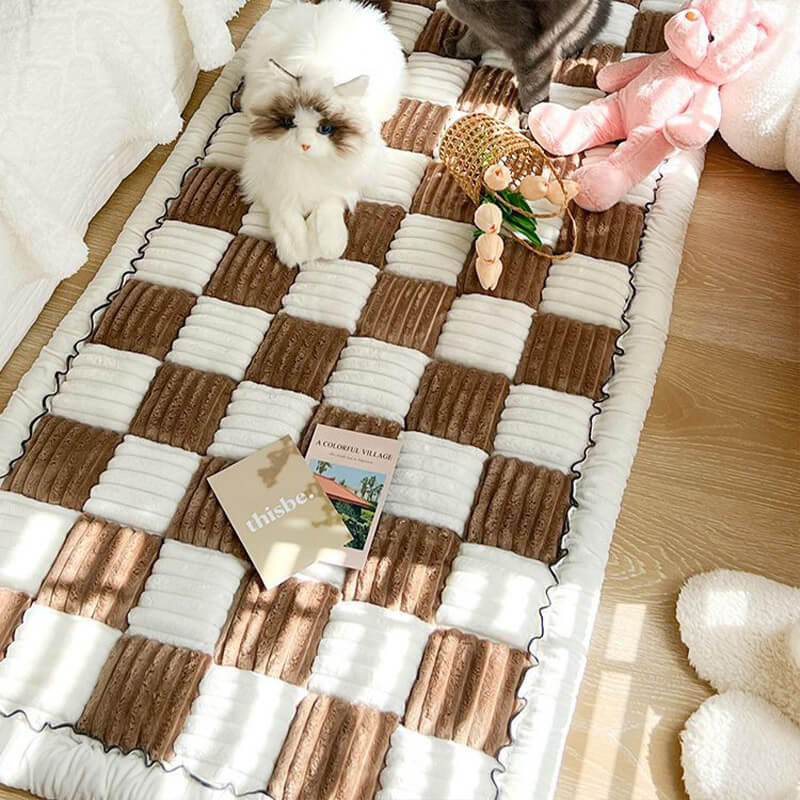 ⏰Last day 49% OFF🔥Cream-coloured Large Plaid Square Pet Carpet Bed Sofa Cover - Image 5