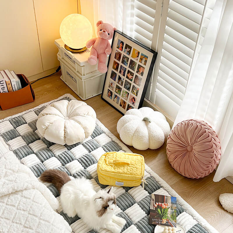 ⏰Last day 49% OFF🔥Cream-coloured Large Plaid Square Pet Carpet Bed Sofa Cover - Image 6