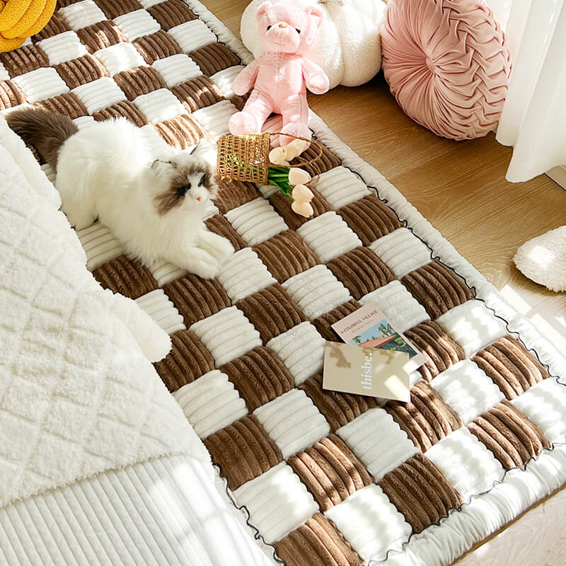 ⏰Last day 49% OFF🔥Cream-coloured Large Plaid Square Pet Carpet Bed Sofa Cover - Image 7