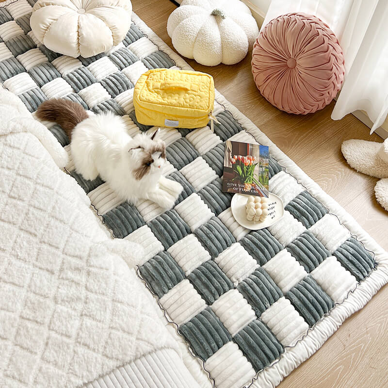 ⏰Last day 49% OFF🔥Cream-coloured Large Plaid Square Pet Carpet Bed Sofa Cover - Image 8
