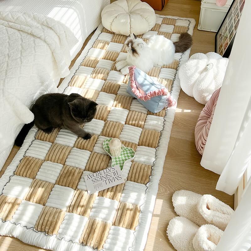 ⏰Last day 49% OFF🔥Cream-coloured Large Plaid Square Pet Carpet Bed Sofa Cover - Image 9