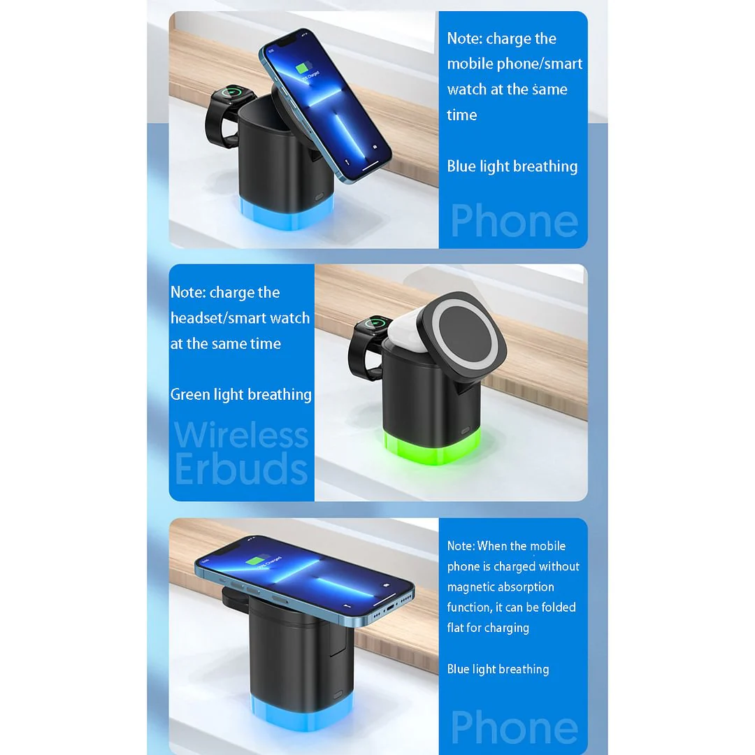 Foldable Three-In-One Mobile Phone Wireless Charging Bracket - Image 6